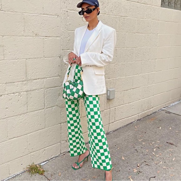 OAK + FORT Pants - Oak + Fort checkered knit pants. NWT. Green and cream. Size Small.